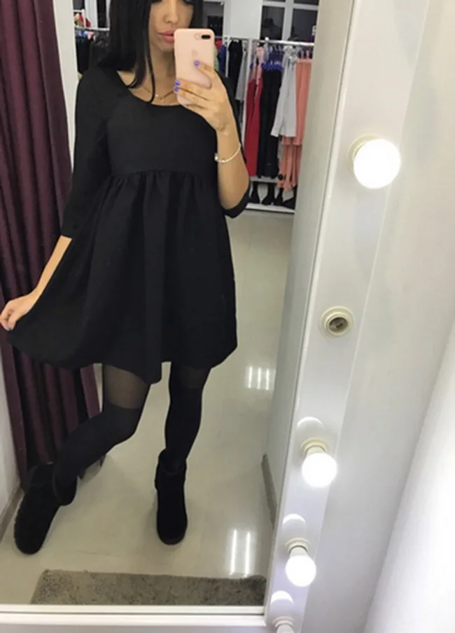 

New Vintage Winter Women Ladies Long Sleeve Tunic Kaftan Soild Loose Casual Mini Dress Wine Red Black