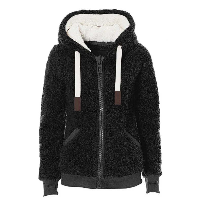 

2019 Winter Sherpa Fleece Sweater Oversized 3XL Fluffy Thick Hooded Sweaters Warm Zipper Cardigan Women Winter Coat Sherpa Tops