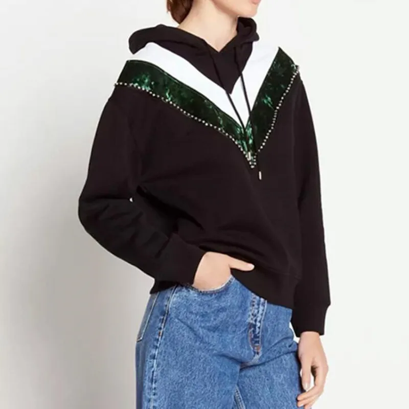 Women Black Brick Drawstring Hooded Hoodies Autumn Winter
