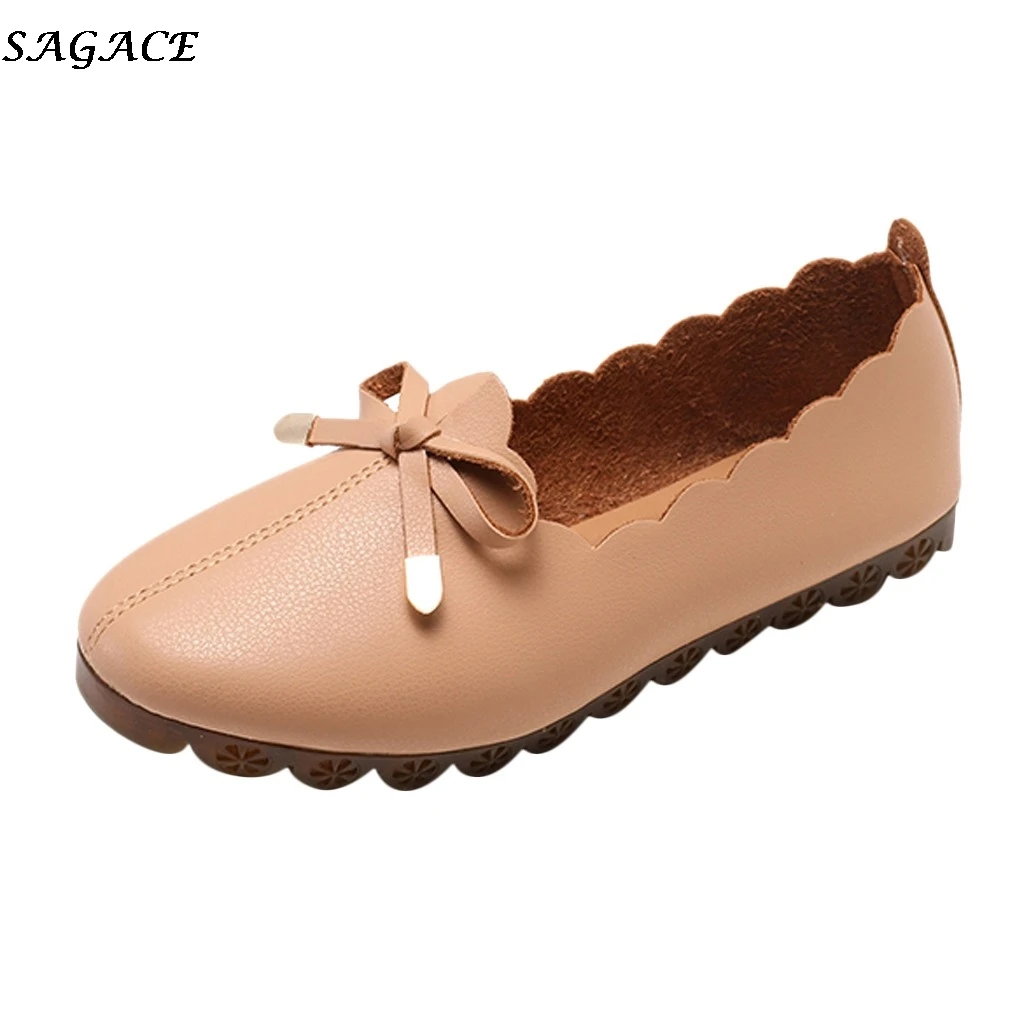 

SAGACE free shipping flat shoes women woman Fashion Solid color leather female peas shoe casual soft bottom mother single shoes