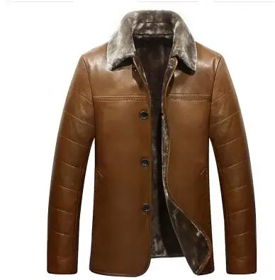 Мужское кожаное пальто большого размера, вес 95 кг, высота 190 см, овечья кожа, деловой стиль, Дизайнерские теплые зимние кожаные куртки с воротником - Цвет: Шампанское