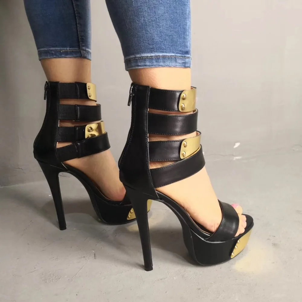 Olomm/женские босоножки на платформе высокого качества пикантные босоножки на тонком высоком каблуке Красивые вечерние туфли черного цвета с открытым носком женская обувь американского размера плюс 5-15