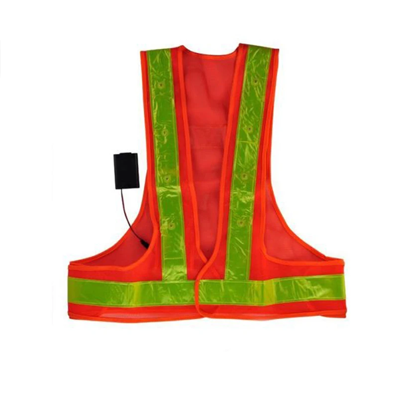 

2018 Flashing LED Safety Vest Reflective Workers With LEDS And 2 Flashing Functions Ultra Bright Orange Strips Outdoor New