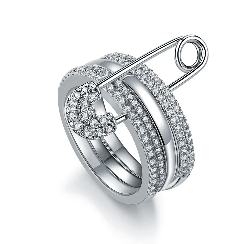 

Unique Design Crystal Women Jewelry Silver Color Pin Asymmetry Rings Customized Jewelry Party Gift zk40