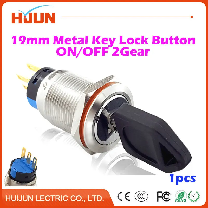 

1pcs 19mm Waterproof Key Lock Button Switch Flat Round Stainless Steel Metal ON/OFF Lock Electronic with Key 1NO1NC
