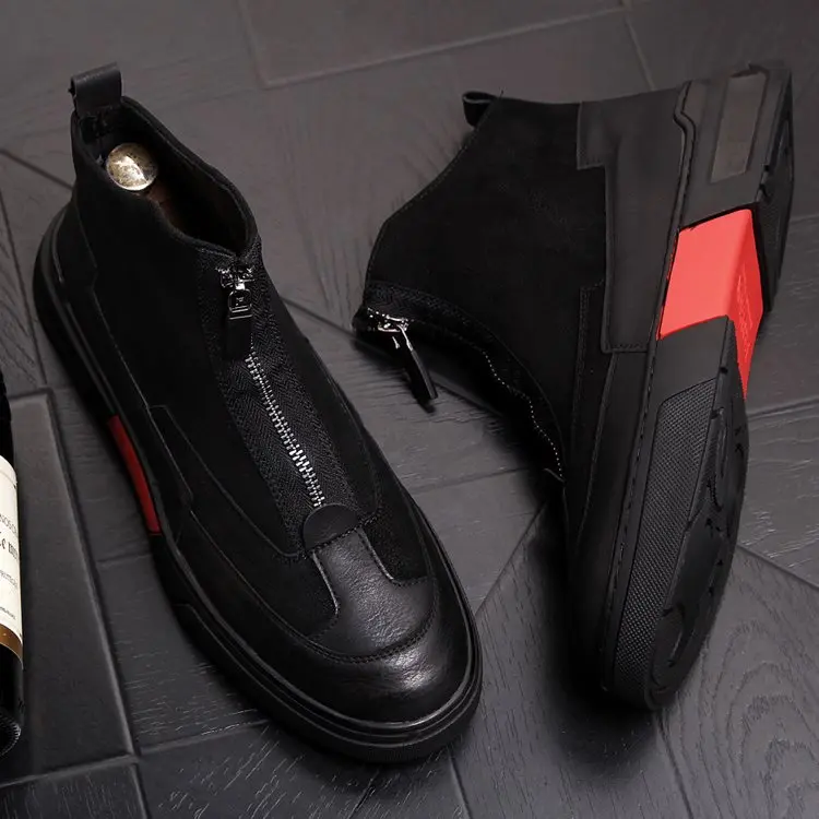 Модные мужские Ботинки martin; модные мужские кожаные ботинки на меху; сезон осень-зима; повседневная мужская обувь с высоким берцем; кроссовки - Цвет: Черный