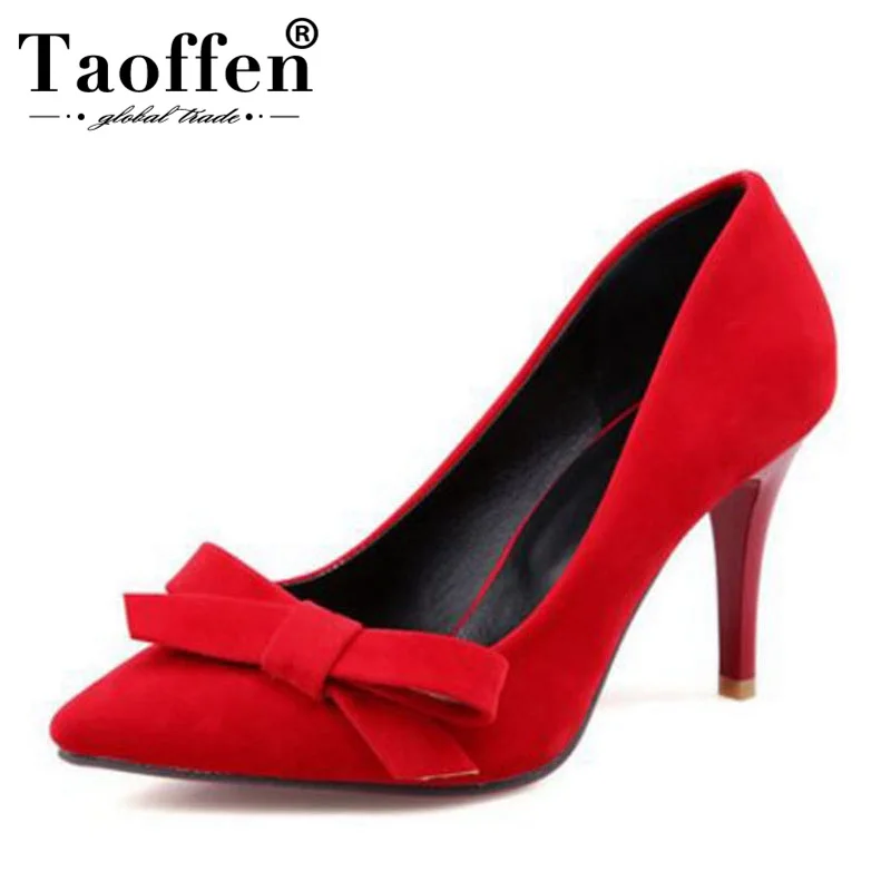 

Taoffen New Women High Heels Shoes Bowknot Solid Color Pumps Fashion Wedding Party Pointed Toe Ladies Footwear Size 33-43