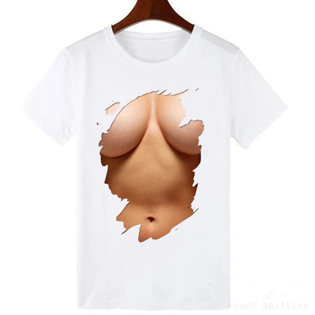 Women Summer Cool Tops Casual 3D boobs Print and Short Sleeve O-neck t-shirt Big Boobs Sexy Breast design Print t shirt