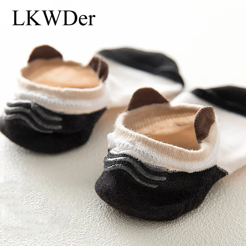 LKWDer, 5 пар, женские весенне-летние носки, женские милые забавные носки с животными и ушками, хлопковые нескользящие носки-башмачки с рисунком