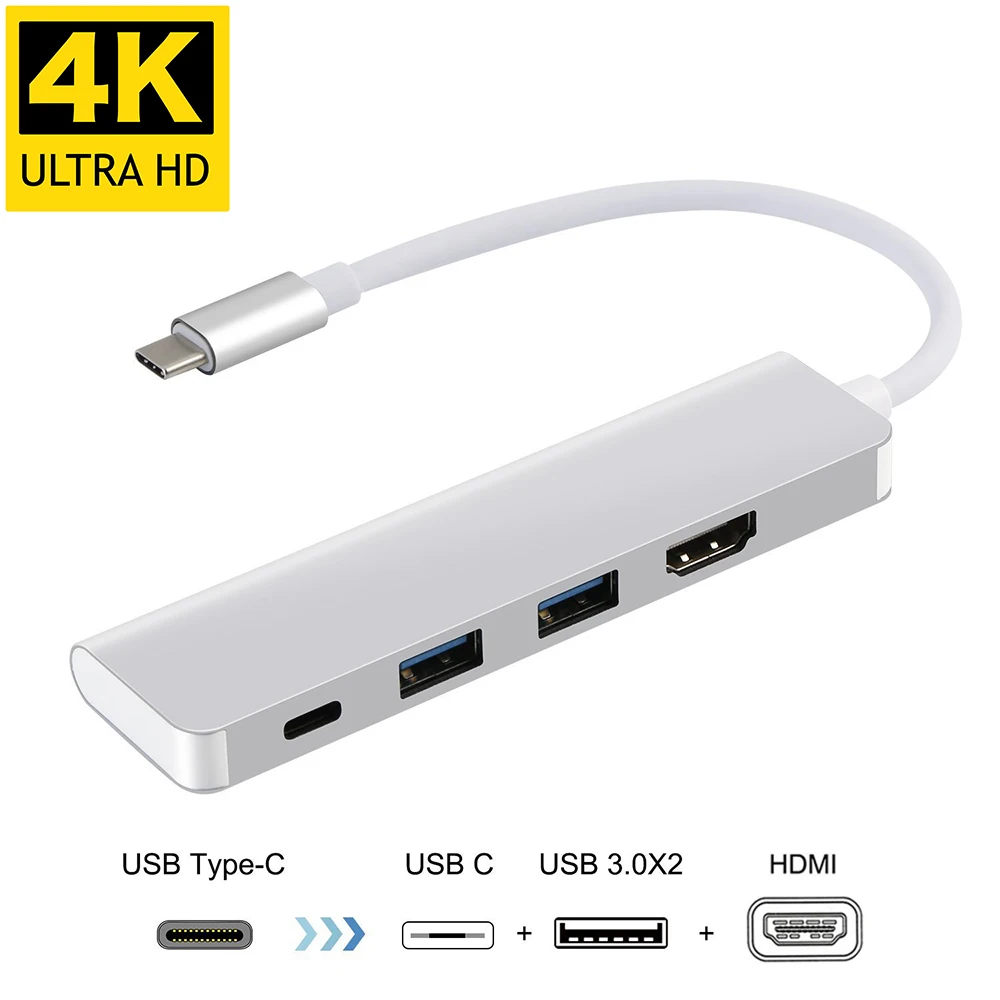 

USBC 3.1 to HDMI 2USB 3.0 PD Charging 4 In 1 4K 30HZ Dock Station Type C Hub Support for Samsung Galaxy S8/S8+/Note8 Dex Mode