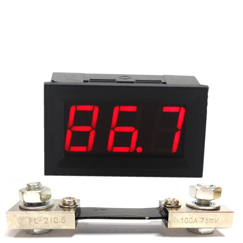 

Digital Ammeter DC 100A 9V 12V 24V Current Ampere Panel Guage Red LED 3 Digit Four Wires 100A/75mV Shunt Resistor Drop Shipping