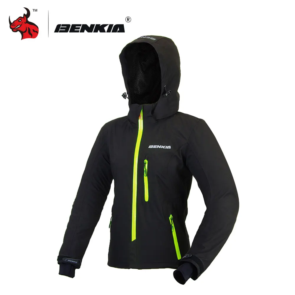 

BENKIA Motorcycle Jacket Women Motocross Jacket Spring Summer Wind Coat Windbreaker With Removable Hood Moto Jacket Black