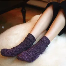 Женские блестящие Длинные теплые носки Harajuku винтажные мягкие Однотонные эластичные хлопковые носки