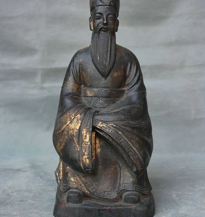 9.2" Antique Old Chinese Bronze Gilt Dynasty Wenguan civil official Man