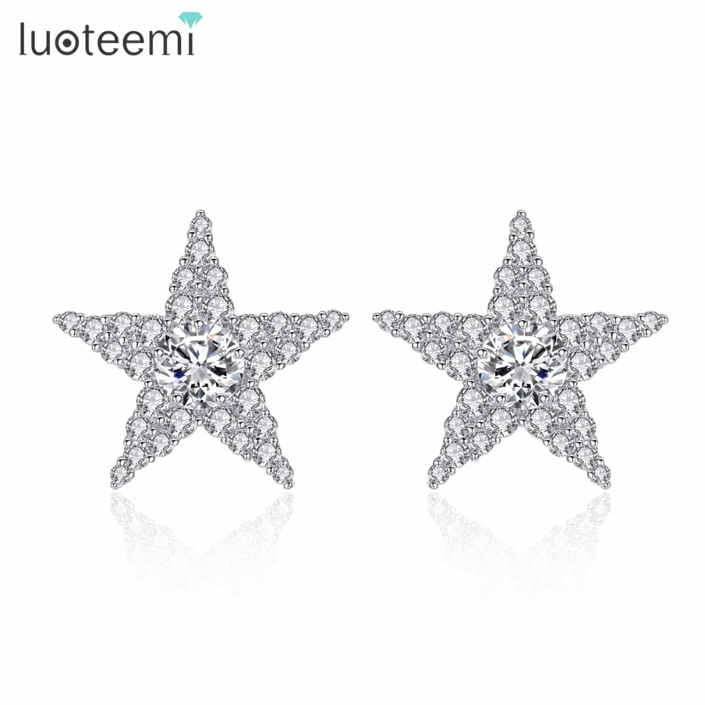 

LUOTEEMI New Elegant Stud Earrings for Women Fashion Jewelry Micro Paved Shining Cubic Zircon Satr Ear Accessories for Women