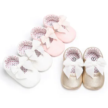 

2018 Hot Selling Toddler Infant Baby Leather Shoes PU Bowknot Princess Toddler Shoes Slip into Prewalkers Pink White Gold 0-18 M