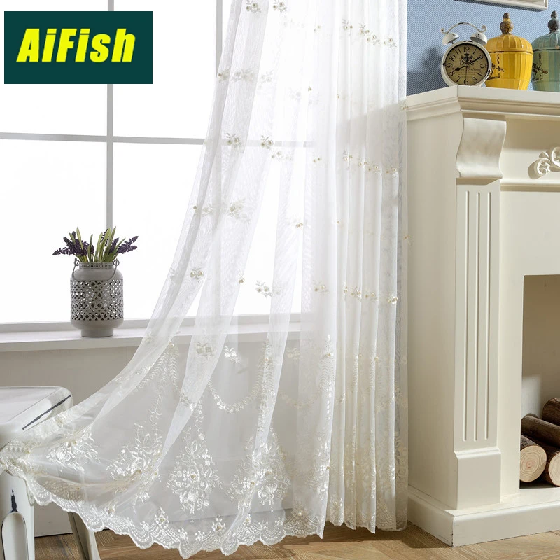 

Acrylic curtain Embroidered Lace Sheer Window Valance tulle Curtain Panel Kitchen Windows Drapes organza tulle fabric wp267#30