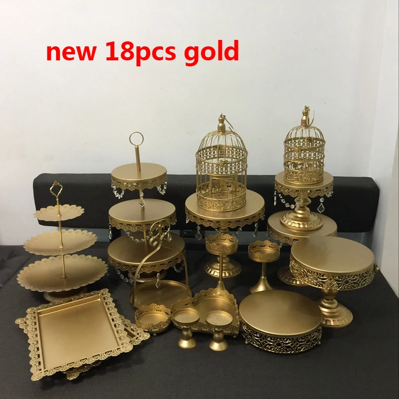 

new set Gold Wedding Dessert Tray Cake Stand Cupcake Pan cake display table decoration Party Supply 6PCS-18pcs / Set ,free ship