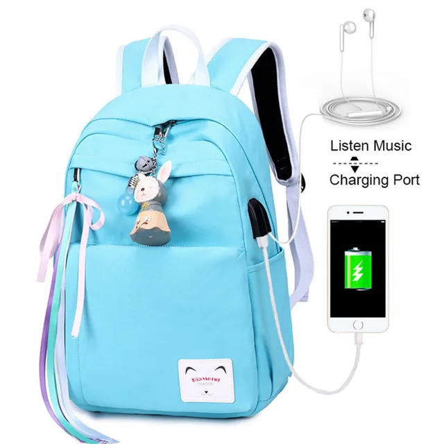 Backpack School Bag with Headphone Jack Backpacks with Charging Port