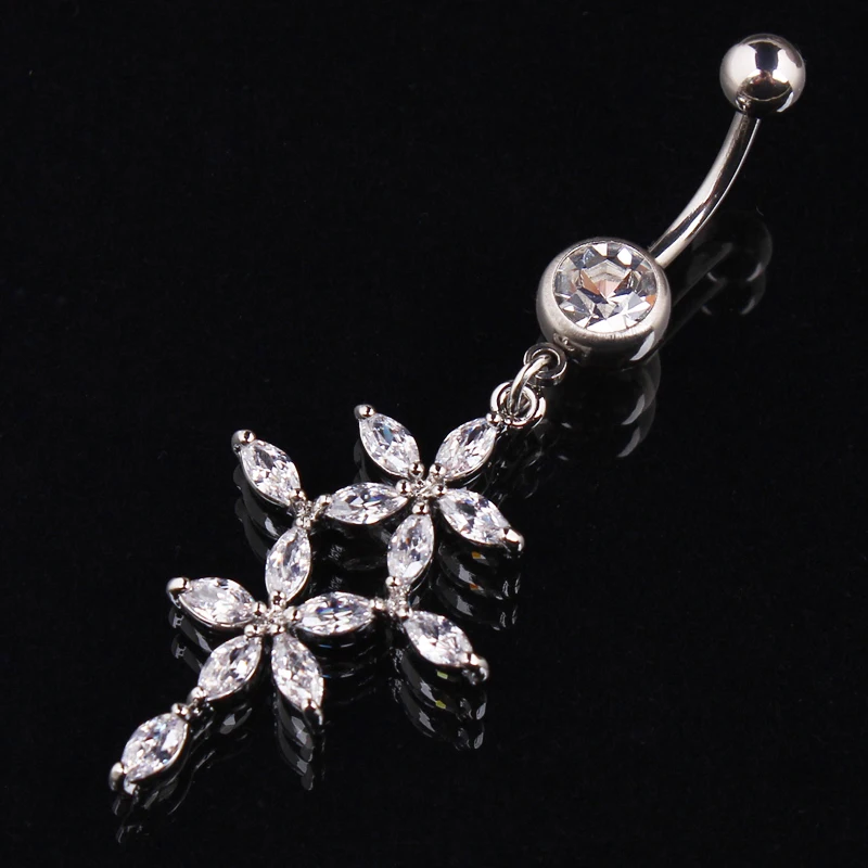 High Quality CZ flower Cross 316L Surgical Steel Piercing Navel Ring