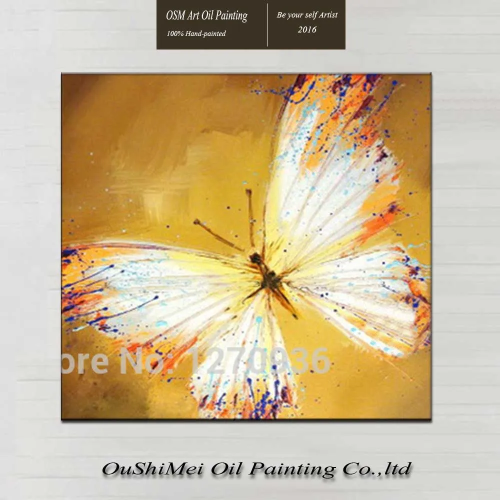 

Hand Painted Oil Painting On Canvas Yellow Animals Art Painting For Living Room Hang Picture White Butterfly Wall Picture