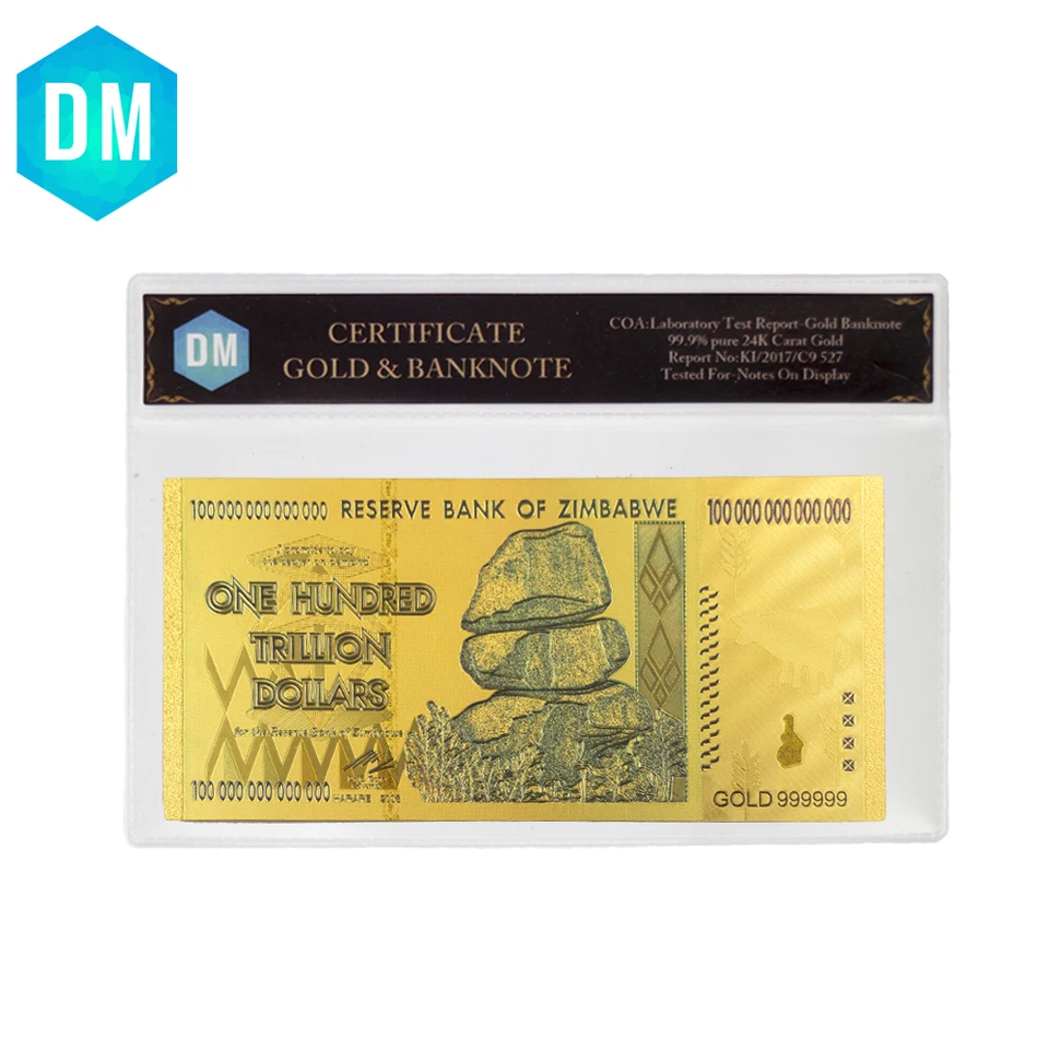 Nice Zimbabwe 100 Trillion Whole Gold Plated Banknote 100 Trillion Whole Gold Plated
