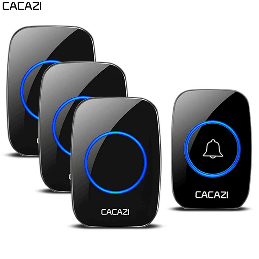 CACAZI Wireless Doorbell Waterproof 1 Battery Transmitter 3 Receivers