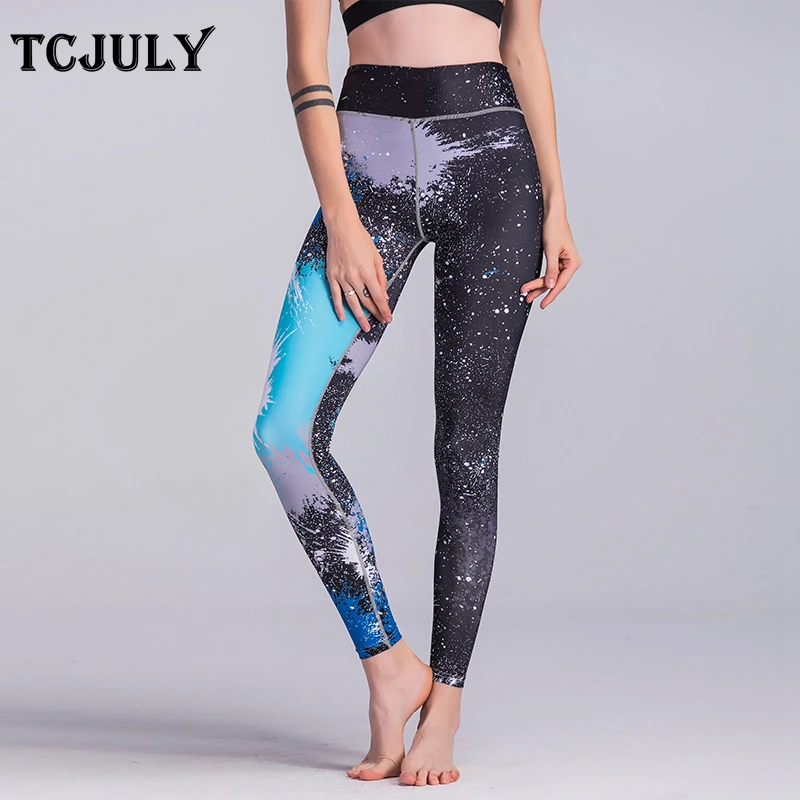 TCJULY Wholesale High Quality Printed Leggings High Waist Knitted Fitness Leggings Women Elastic