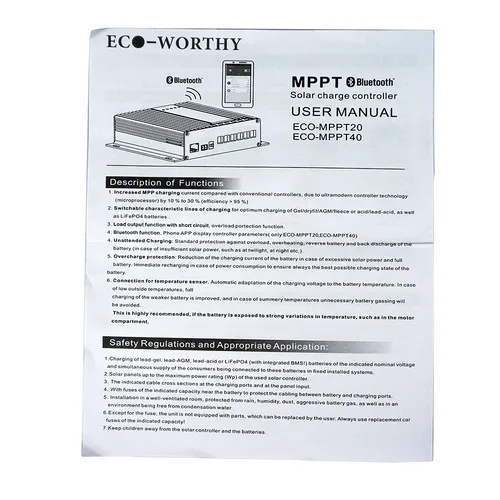 ECOworthy 20A/40A MPPT Солнечное зарядное устройство контроллер с функцией Bluetooth солнечные
