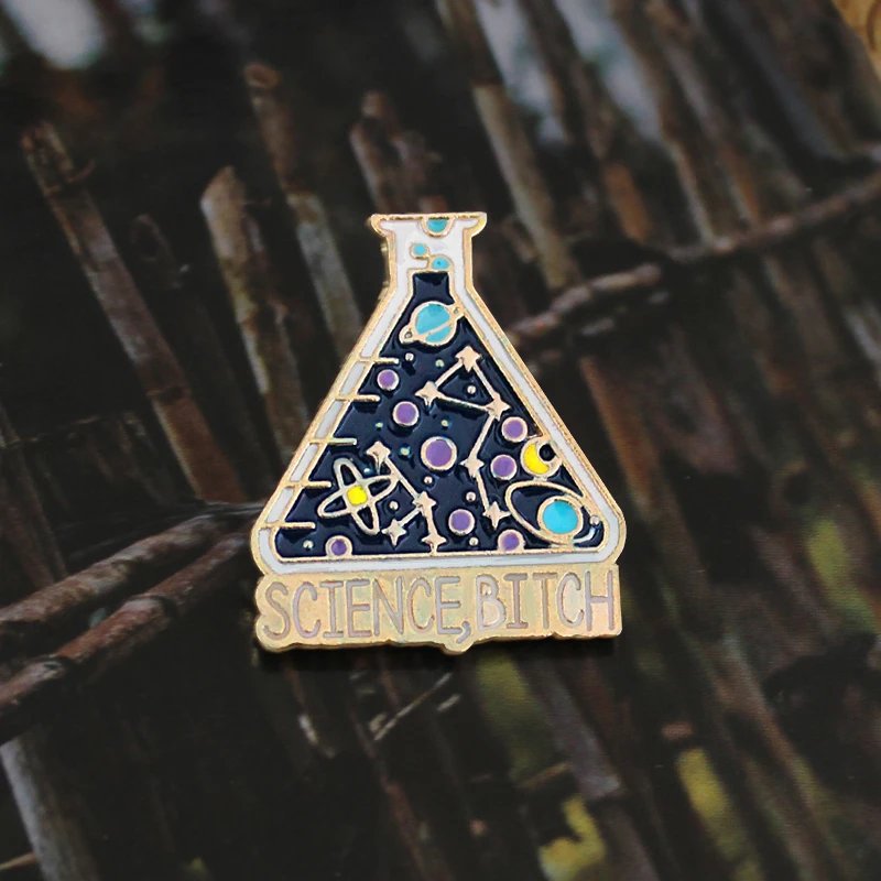 

Experiment Chemical "SCIENCE" Experimental Cup Brooch Scientific Reaction Star and Moon Enamel Bottle Pin