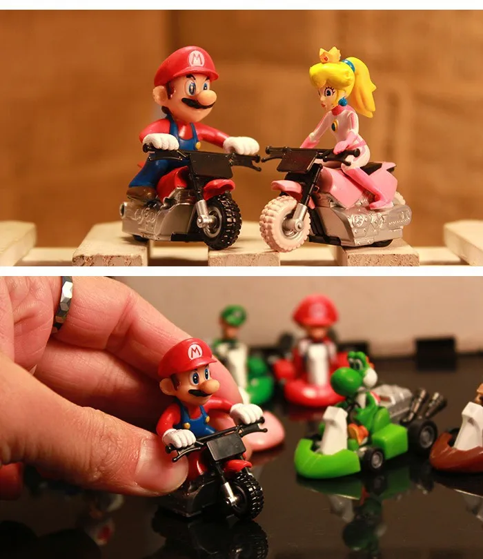 50 шт./лот Супер Марио Bros модель игрушки гоночные автомобили фигурка персик кинопио Йоши Луиджи Марио пластиковые куклы ПВХ игрушки