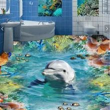 Пользовательские фрески 3d полы с рисунком ПВХ самоклеющиеся обои дельфин рыба Коралл домашний декор живопись 3d настенные фрески обои