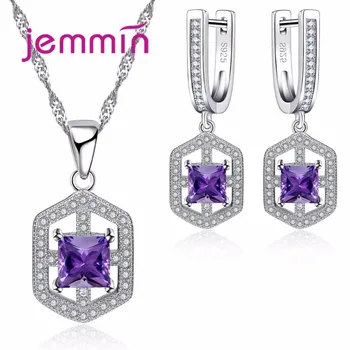 

S925 Stamped Sterling Silver Jewelry Sets For Engagement Party Bijoux Geometric Statement Necklaces Earrings Woman Set