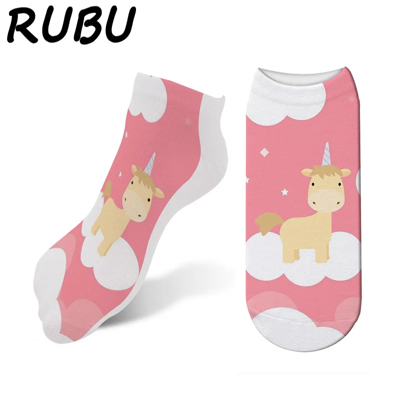 

RUBU Women's Cotton Low Sock Fashion Unisex Spring Summer unicorn 3D Print Socks Women Ankle Funny Kawaii Socks 7S-ZWS09