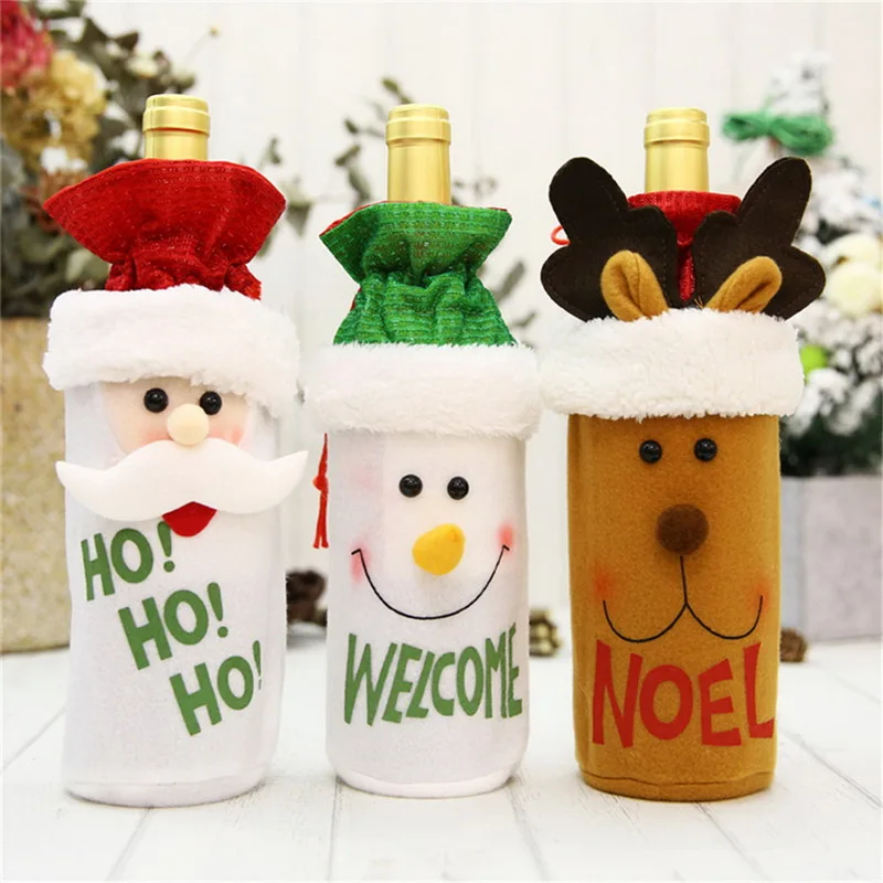 

Urijk Christmas Xmas Wine Bottle Covers Bag Santa Claus Snowman Bottle Cover Dinner New Year Products Table Decoration For Home