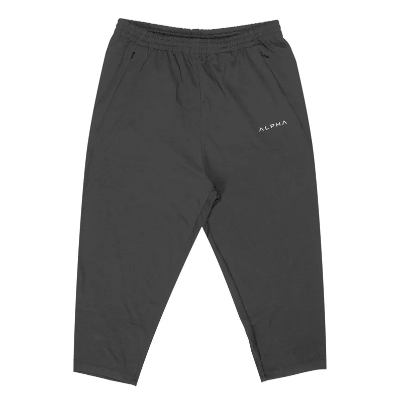 Бренд Alpha, мужские хлопковые укороченные брюки, штаны для фитнеса, джоггеры, леггинсы для тренировок, трико, спортивная одежда, повседневные штаны - Цвет: dark gray