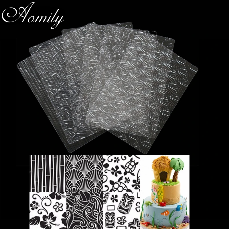 

Aomily 6Pcs/Set Hawaii Style Fondant Cake Texture Molds Flower Transparent Plastic Sugar Crafts Sheet Mat DIY Home Baking Tools