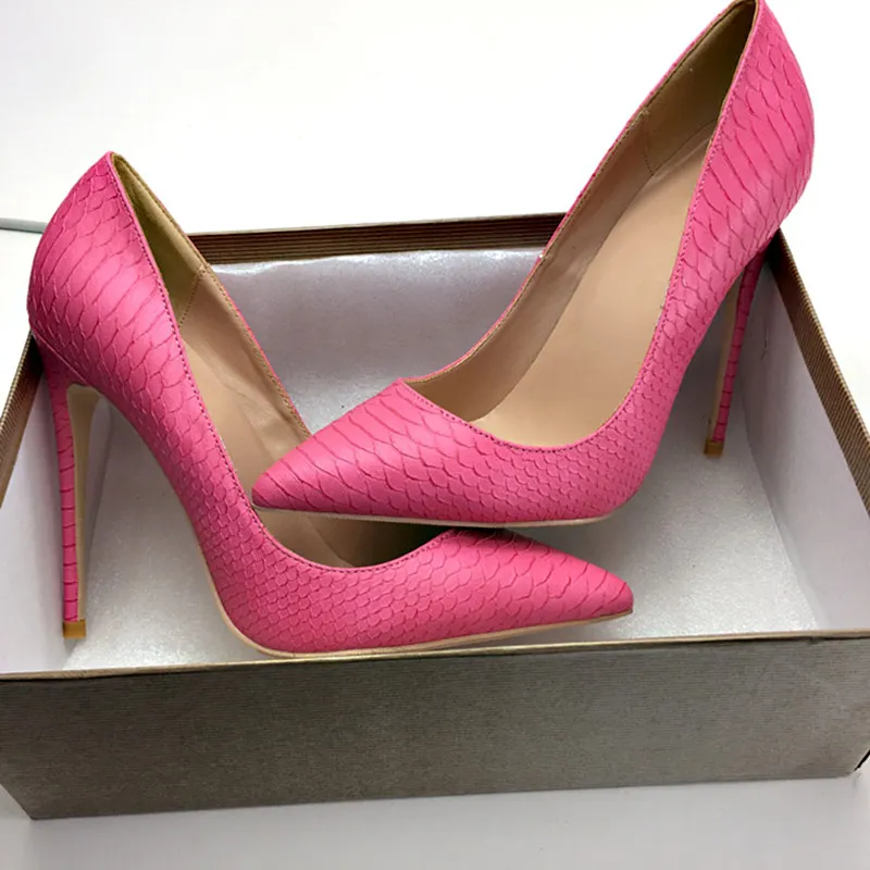 Veowalk/ярко-розовые женские пикантные туфли на высоком каблуке с вышивкой под крокодиловую кожу; Брендовые женские туфли-лодочки на шпильке с острым носком; обувь для вечеринок без шнуровки - Цвет: Pink 10cm Heels