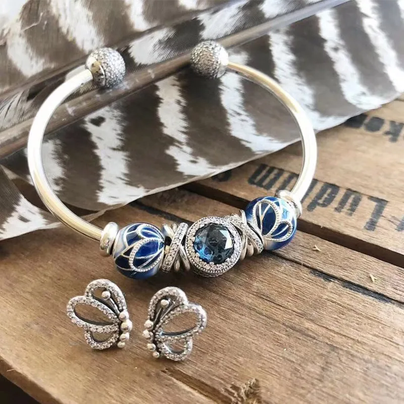 

2019 Original 1:1 New Charming Butterfly Blue Charm Beads Combination DIY Set Bracelet Elegant Fashion Gift for Ladies Wholesale