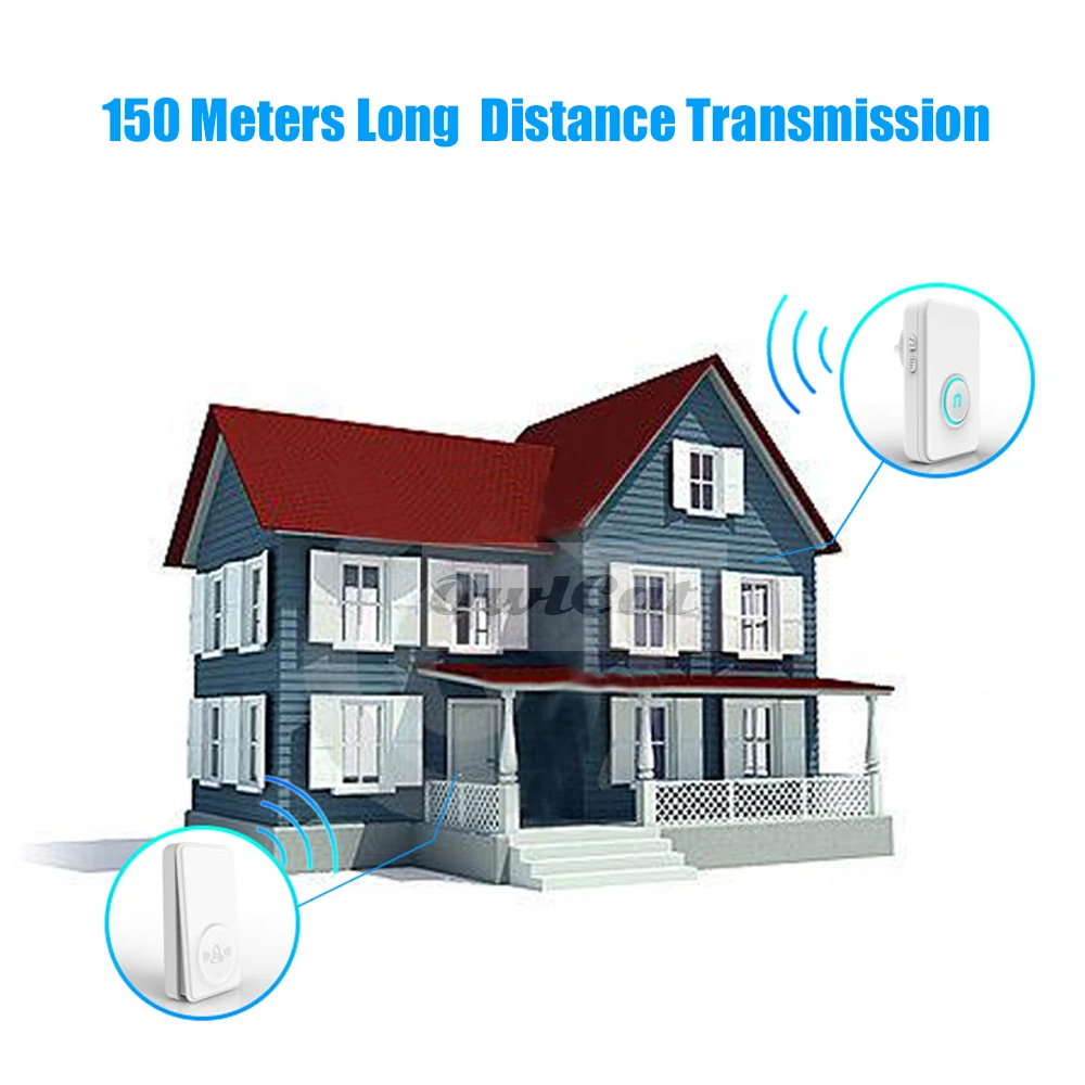 Крытый Открытый водонепроницаемый ультра большие расстояния передачи умный беспроводной дверной звонок ЕС США Plug автономный без батареи