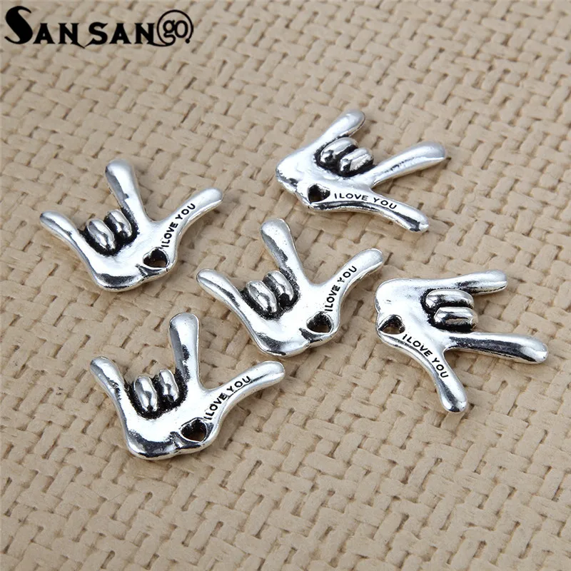 10 шт. Серебряный тон I LOVE YOU Hand/sign language 2,5*2,8 см Подвески ожерелье и браслет DIY Аксессуары для ювелирных изделий
