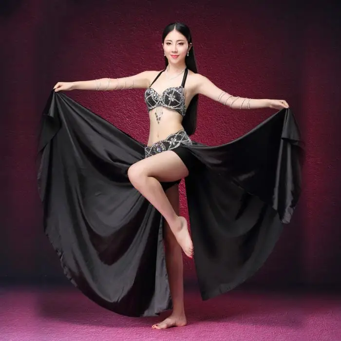 Women Bra with Skirt Dancing Suit Faux Diamonds Decor Clothing Set for Belly Dance FDC99