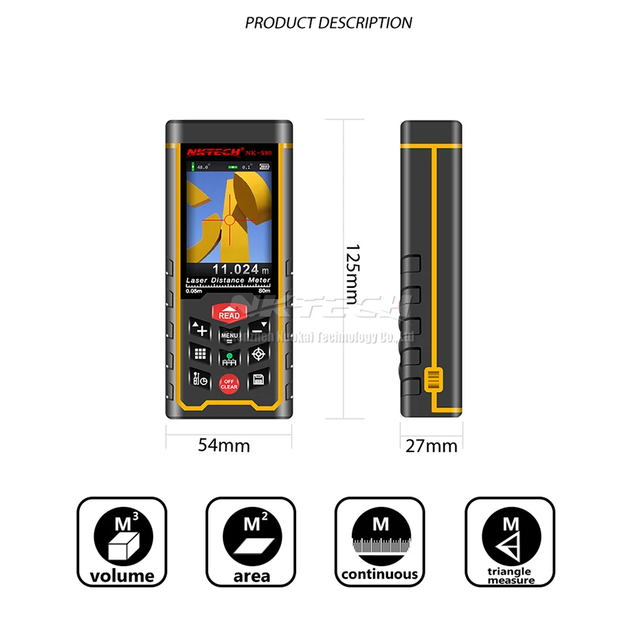 NKTECH 80 м 120 м лазерный дальномер камера USB Перезаряжаемый дальномер Площадь угол громкости Пифагор TFT Красочный дисплей задержка