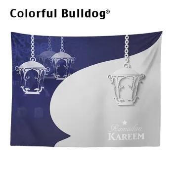 

Blue Silver Background Ramadan Wall Carpet Lantern Moon Castle Geometry Decoration Tapestry Dormitory Living Room Wall Hanging