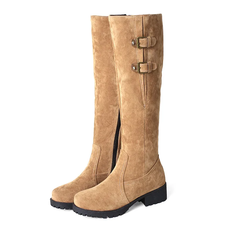 

KEBEIORITY Fashion Warm Winter Boots Women Buckle Knee High Boots for Women Low Heel Side Zipper Long Martin Boots Winter Shoes