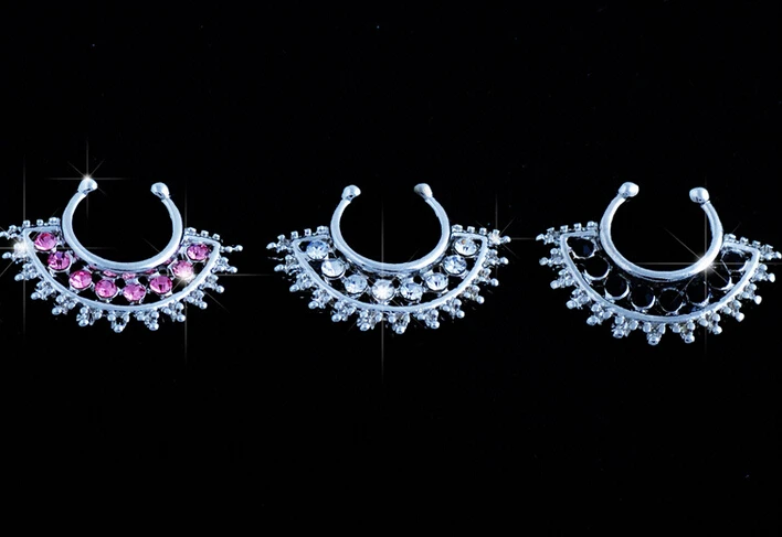 

6 pcs/lot Kualitas tinggi palsu Septum Clicker Non piercing, Cincin hidung, Hoop berlapis emas jelas CZ perhiasan tindik badan
