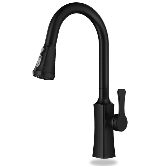 Special Price Quyanre High Arch Black Pull Out Kitchen Faucet 3-way Pull Out Sprayer Square Black Kitchen Mixer Tap Kitchen Faucet Tap Mixer