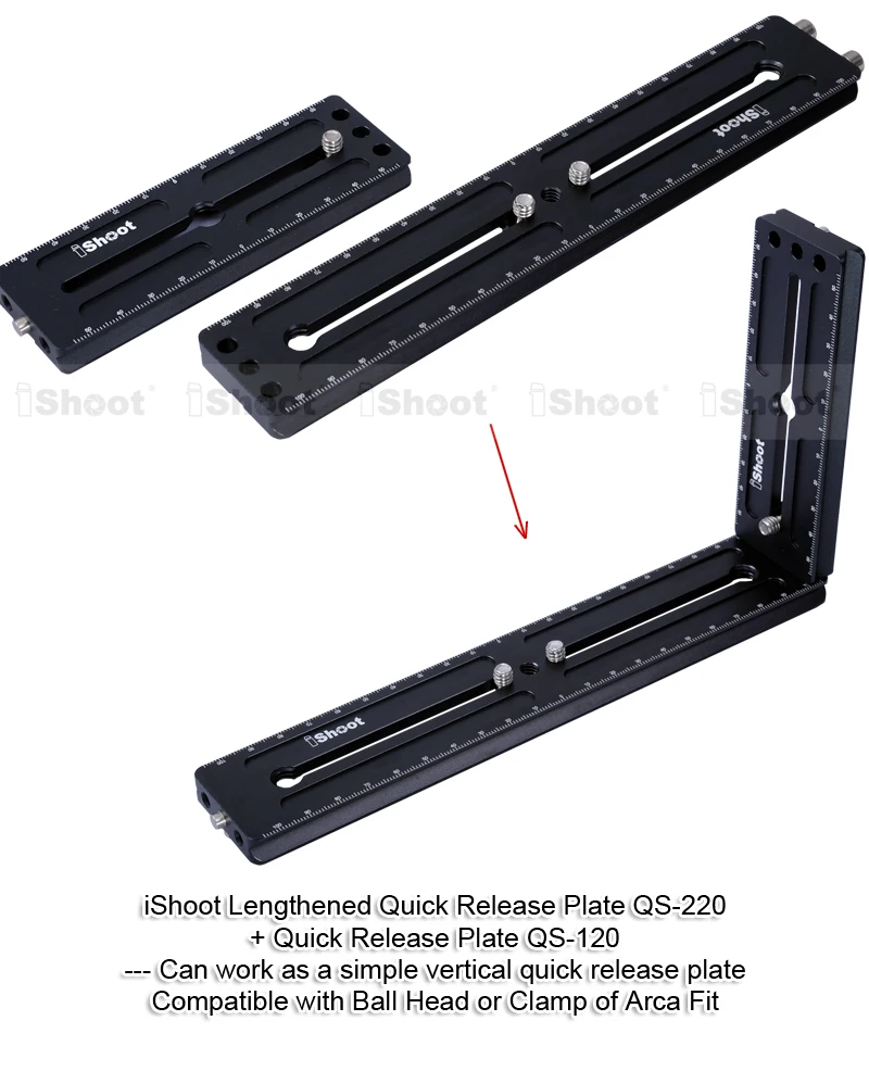 Ishoot Placa de Liberação Rápida de 22cm Mais Placa de 12cm qr para Câmera Tripé Cabeça de Bola-pode Moldar Placa de Liberação Rápida Vertical Universal - Image 5