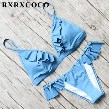 

Hot 2017 Bikini Women Swimwear solid Bikini Set Low Waist Bathing Suit Bandage Beachwear Maillot De Bain Halter Bandage Swimsuit