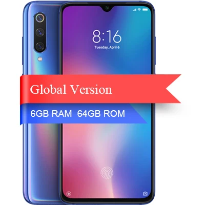 Мобильный телефон Xiaomi mi 9 mi 9 6GB 64 GB, глобальная версия 6,39, AMOLED, полный экран, 48MP, задняя камера Snapdragon 855, Восьмиядерный мобильный телефон - Цвет: Blue 6GB 64GB